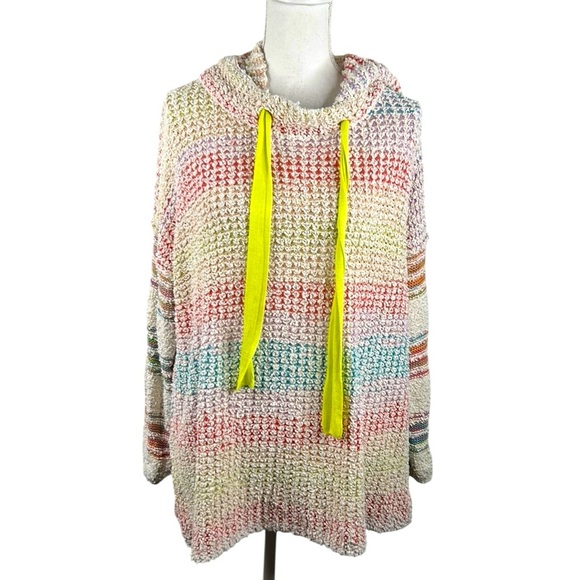 Free People Sit Next To Me Boho Knit Multi-Colored Oversized Hoodie Size Small - Picture 1 of 7